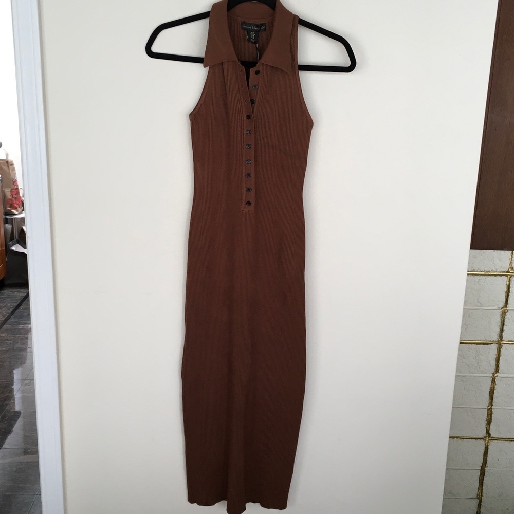 Sleeveless Polo Maxi Dress - Brown